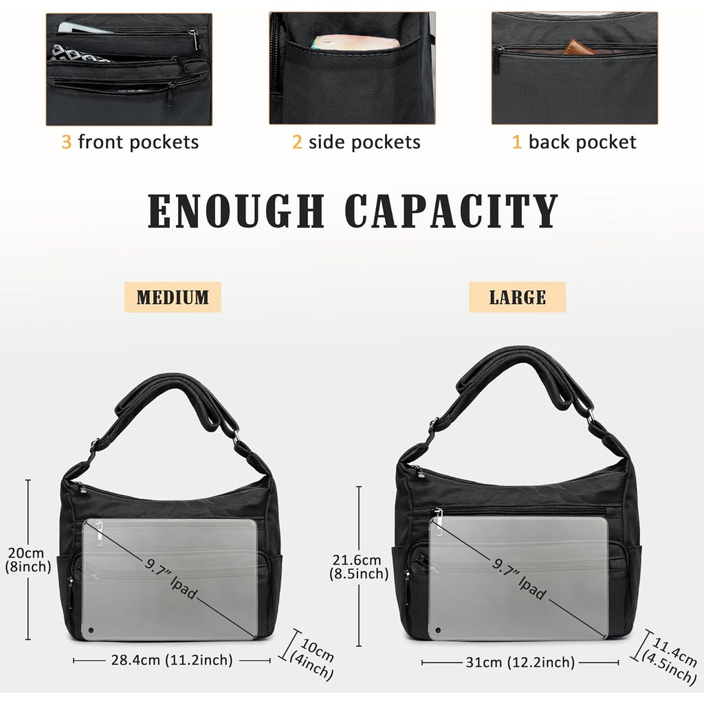 VOLGANIK ROCK RFID Purses for Women Fabric Nylon Multi Pocket Crossbody Bag Ladies Travel Handbag