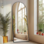 Sweetcrispy 64"X21" Arched Full Length Mirror, Full Body Mirror, Black | Aluminum Alloy Thin Frame, Floor Or Standing, Suitable For Bedroom, Living Room, Cloakroom