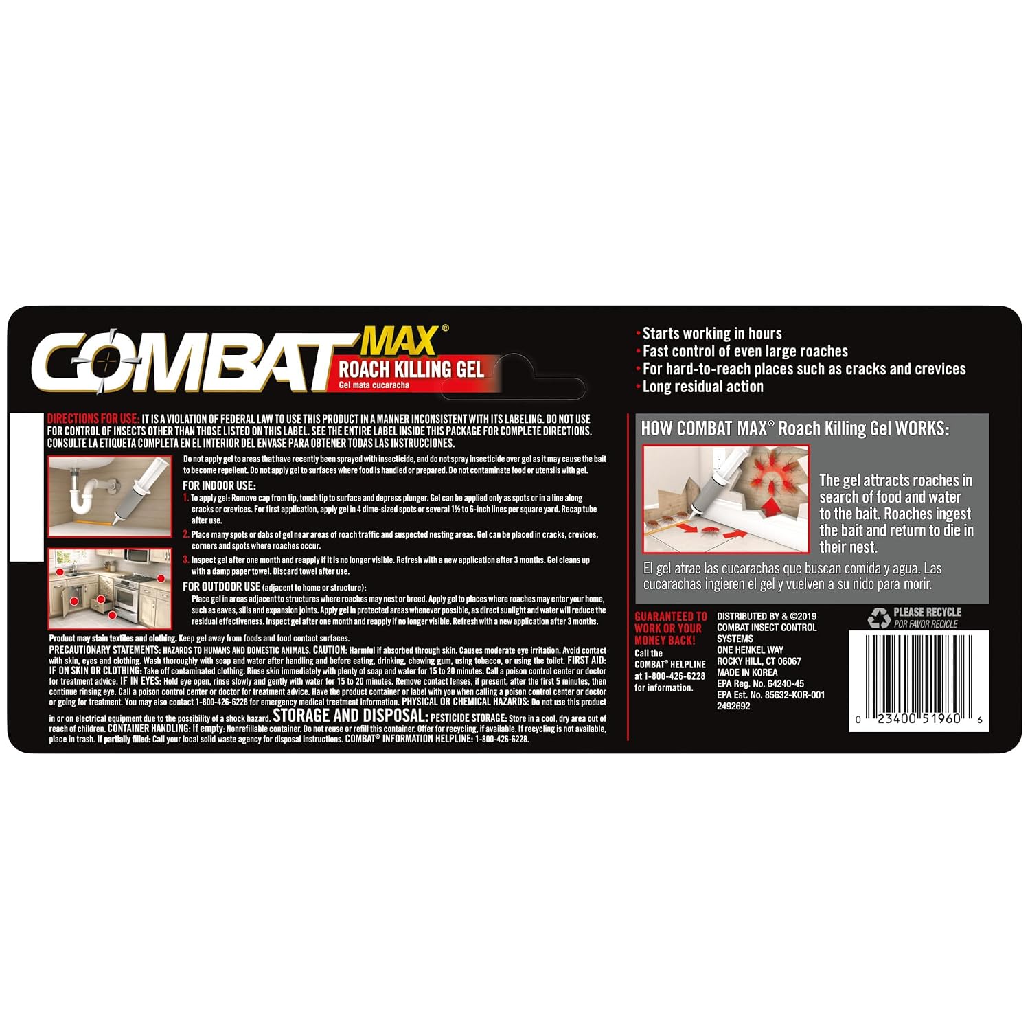 Combat Max Roach Killing Gel For Indoor And Outdoor Use, 1 Syringe, 2.1 Ounce (Pack Of 1)