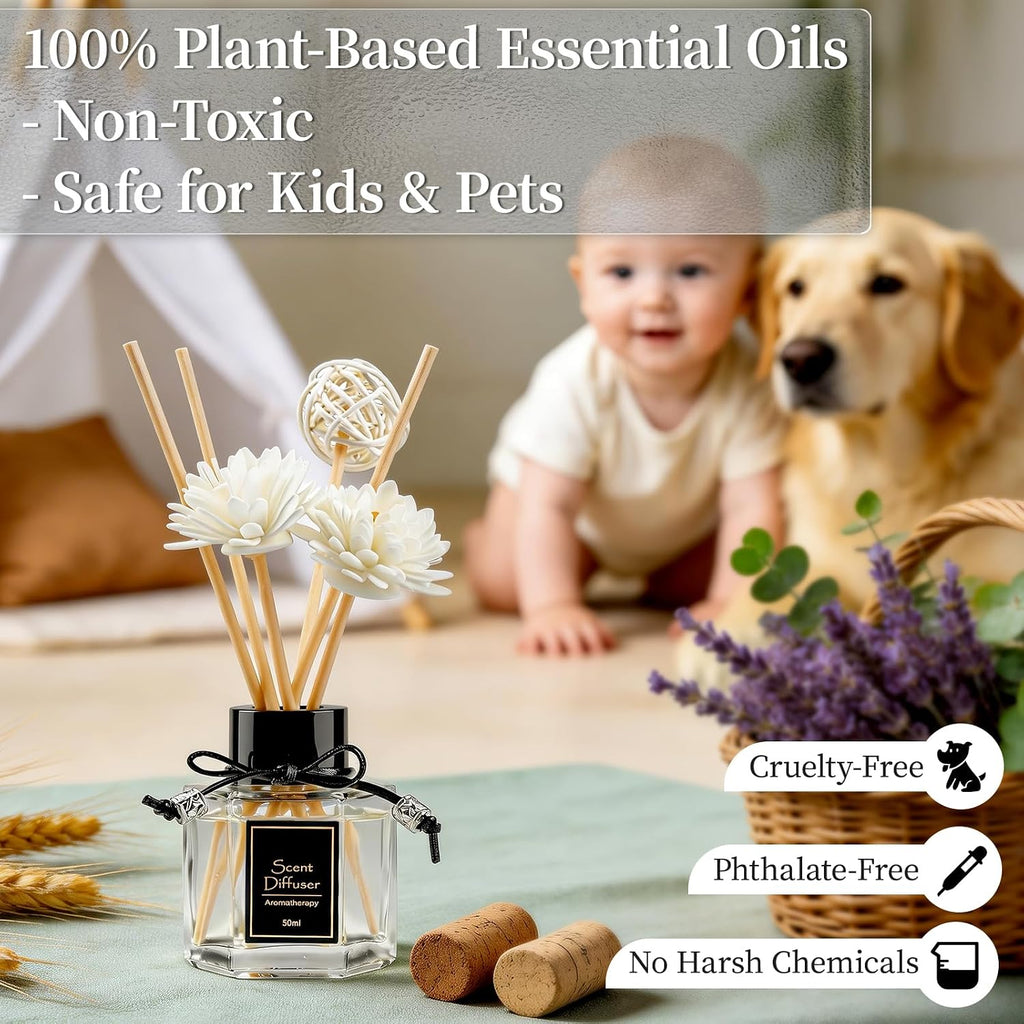 2Pcs Lavender Reed Diffuser Set 1.7 Fl Oz With 6 Scent Sticks, Calming Essential Oil Diffuser Sticks For Home, Relaxing Home Fragrance For Bedroom & Bathroom, Natural Non-Toxic Air Freshener