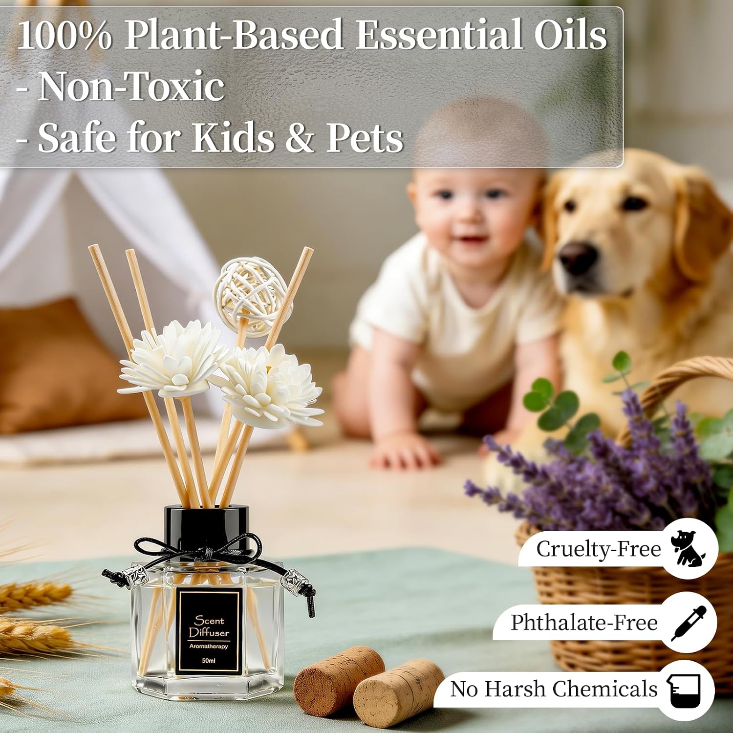 2Pcs Lavender Reed Diffuser Set 1.7 Fl Oz With 6 Scent Sticks, Calming Essential Oil Diffuser Sticks For Home, Relaxing Home Fragrance For Bedroom & Bathroom, Natural Non-Toxic Air Freshener