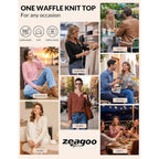 Zeagoo Women's Long Sleeve Waffle Knit Shirts Dressy Casual Loose Button Up V Neck Tops 2026 Fall Basic Tee Blouse