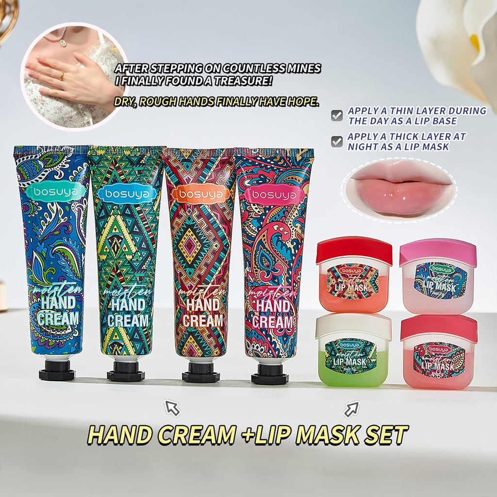 8-Piece Hand Cream & Lip Mask Set, Nourishing & Moisturizing for Dry Hands and Lips Gift Set