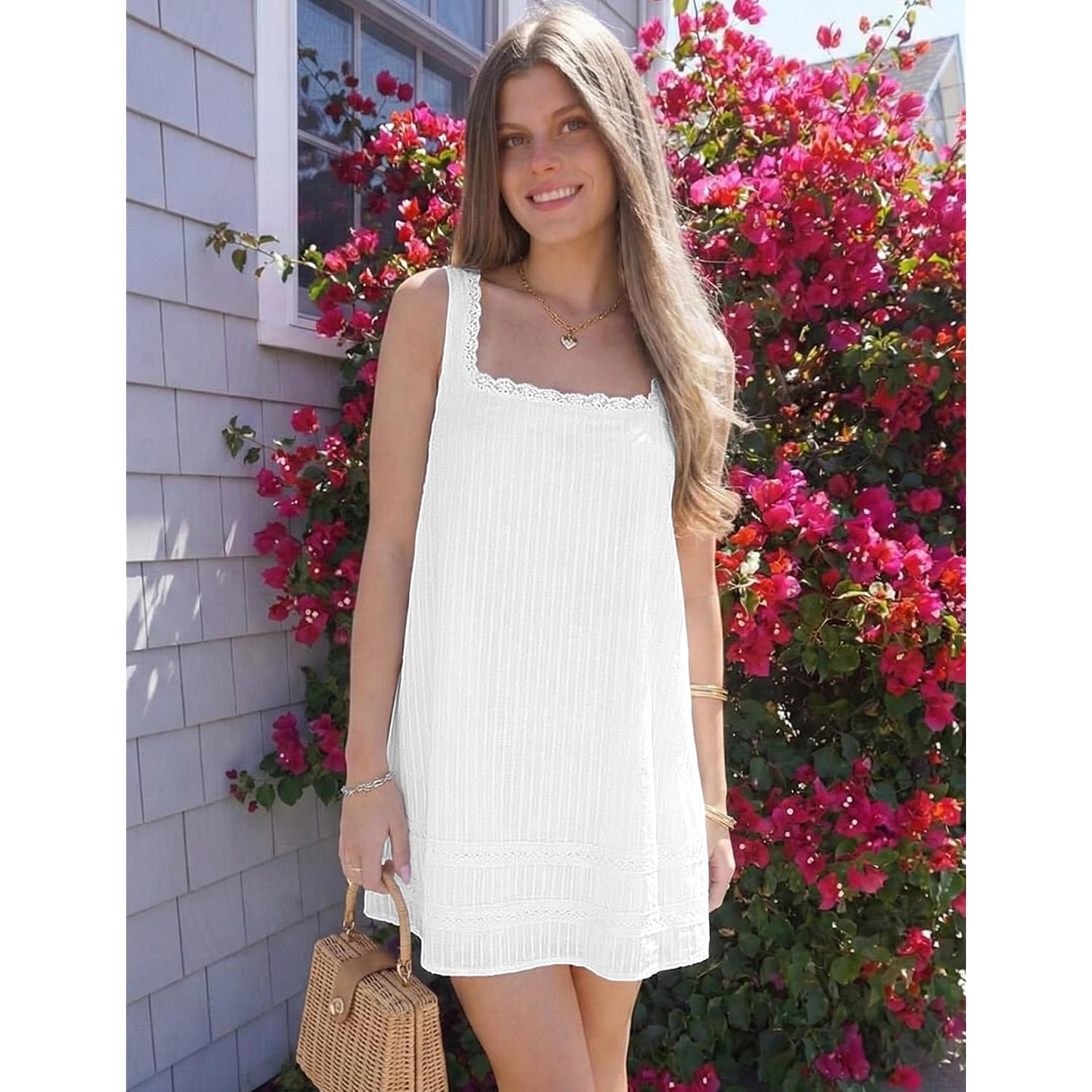 Womens Square Neck Dress Sleeveless Cotton Sundresses Casual Summer Tank Mini Dress For Women 2026