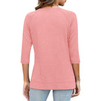 JomeDesign Womens Tops Casual 3/4 Sleeve Crew Neck Shirts Loose Fit Tunic Blouses Summer Tees