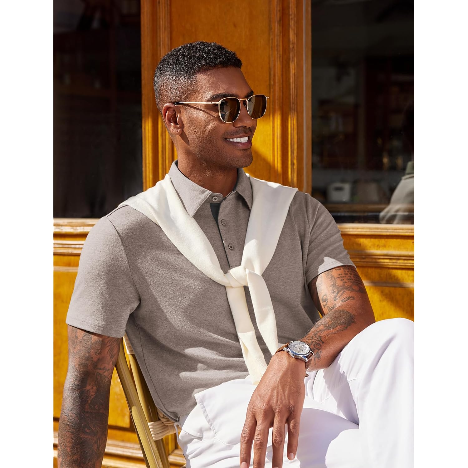 Coofandy Mens Polo Shirts Short Sleeve Casual Summer Polo Tee Classic Collared Golf Stylish Tops