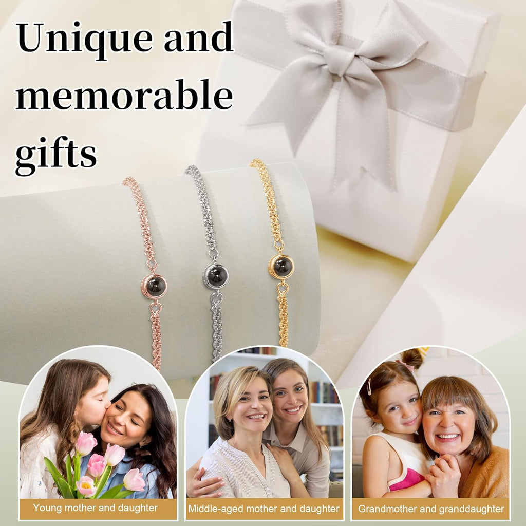 Easycosy Personalized Bracelets with Picture Inside, Mothers Day Love Gifts for Mom Wife, Custom Photo Projection Bracelets Customized Birthday Anniversary Memorial Jewelry Gifts for Women Girlfriend Her