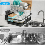 7 code Large Dish Drying Rack for Kitchen Counter, Detachable Large Capacity Dish Drainer Organizer, 2-Tier Dish Racks with Utensil Holder, Black