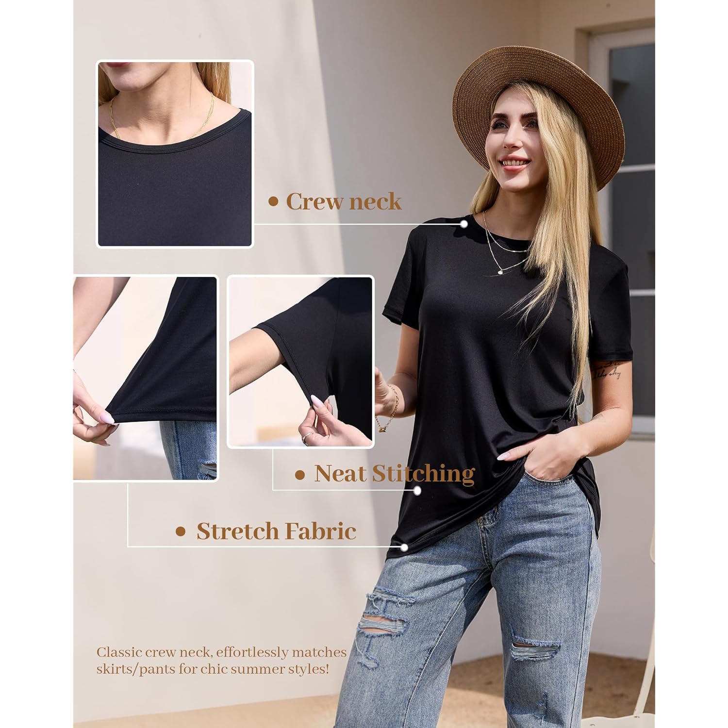 Tshirts for Women - Short Sleeve Spring Summer Tops Loose Fit Shirts Casual Clothes Basic Tees for Vacation 2026