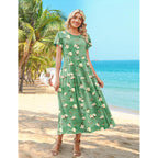 Zeagoo Summer Dresses For Women 2026 Maxi Bohemian Floral Short Sleeve Long Dress Casual Flowy Tired Beach Sundress