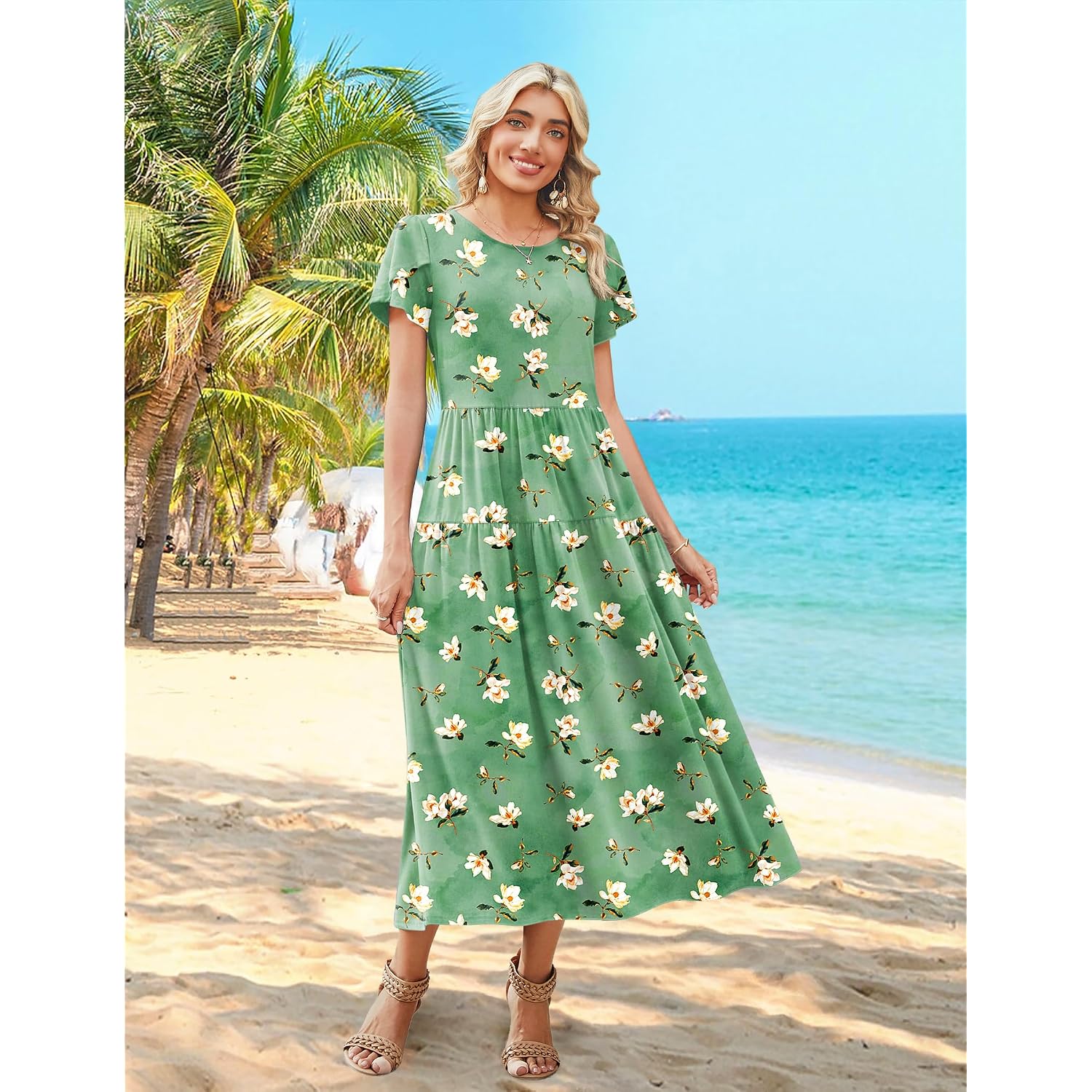 Zeagoo Summer Dresses For Women 2026 Maxi Bohemian Floral Short Sleeve Long Dress Casual Flowy Tired Beach Sundress