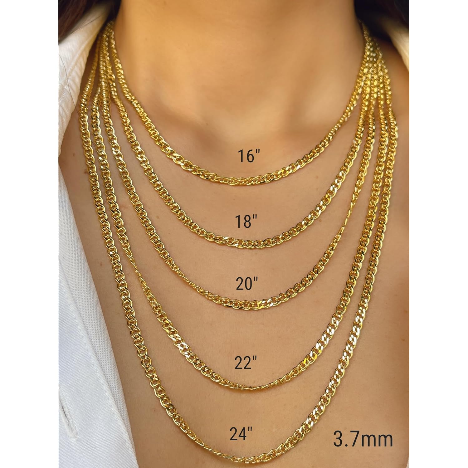 JEWELHEART 14K Gold Double Cuban Link Chain Necklace - Diamond Cut 14K Yellow Gold Chain for Men - Real Gold Chain for Women with Lobster Clasp 3mm to 4.5mm 16" 18" 20" 22" 24"