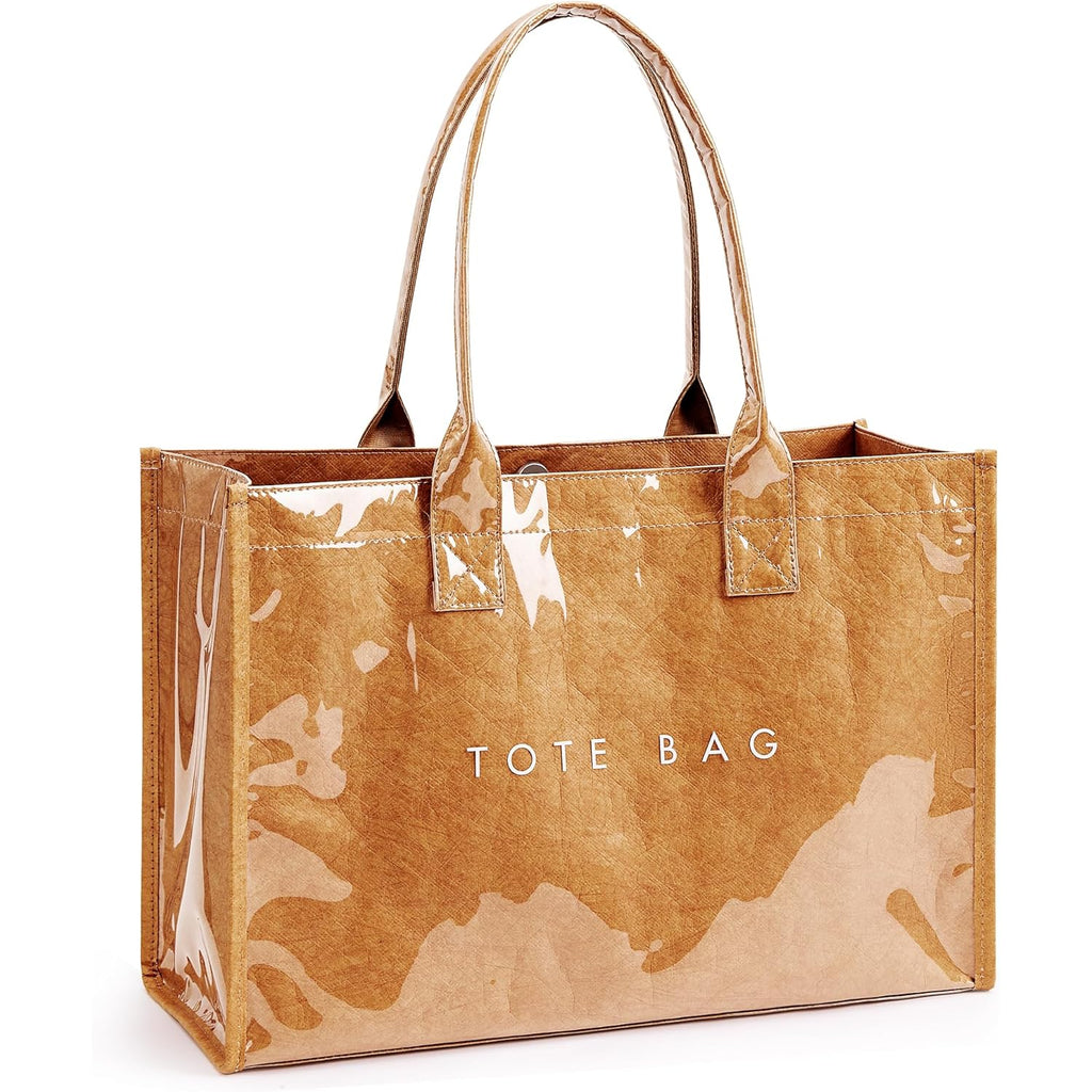 KALIDI PVC Tote Bag Women’s Kraft Paper Work Handbags Purses with Top Handle
