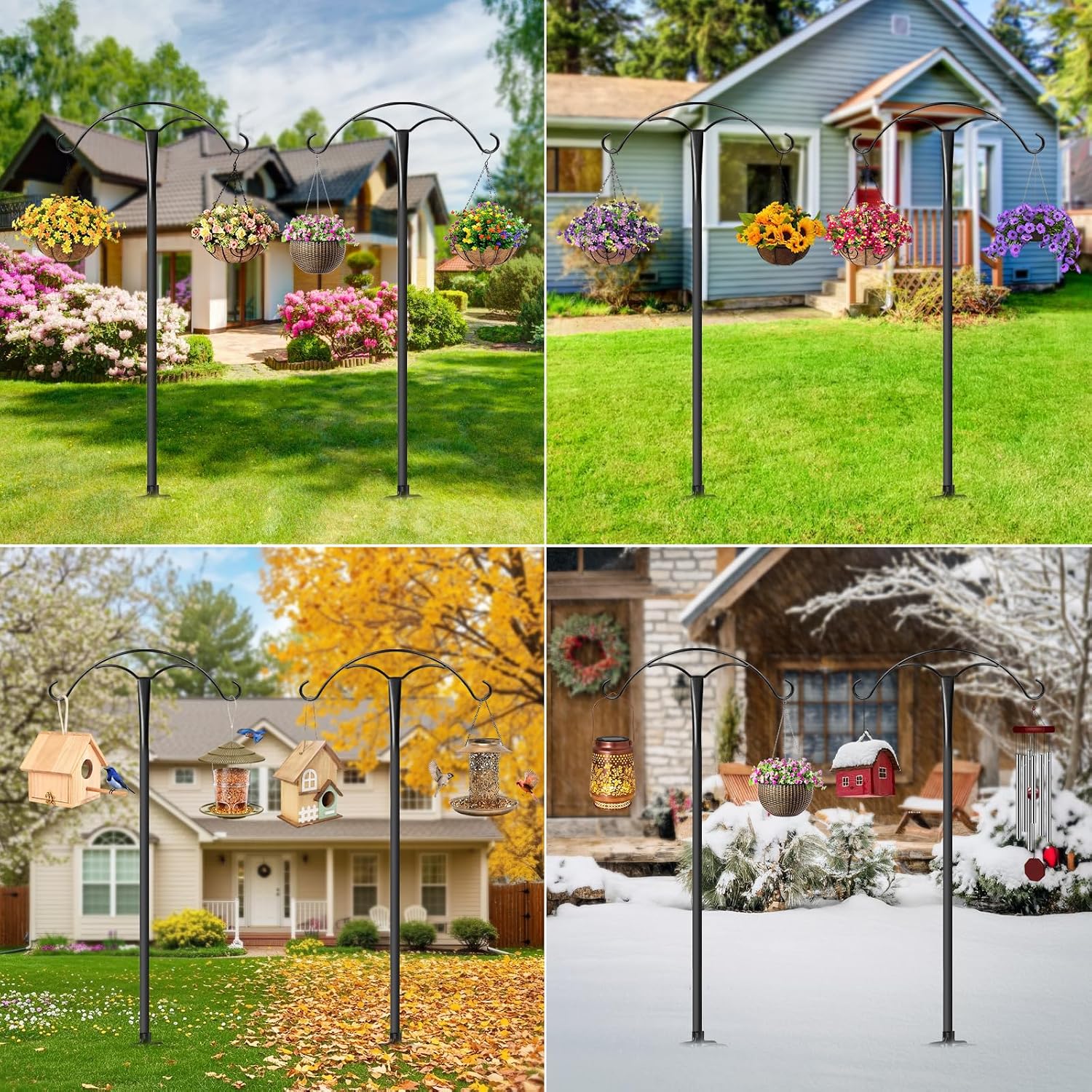 85 Inch Shepherds Hooks For Outdoor,Heavy Duty Shepherds Hooks For Outdoor With 5 Prong Base, Adjustable Stand Hanger For Garden Plant, Hummingbird Feeder, Lantern, Hanging Wedding Decor (2 Pack)
