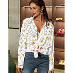 Womens Button Down Shirts Oversized Long Sleeve Floral Printed Blouses Casual Work Tops Drop Shoulder Outfit Clothes