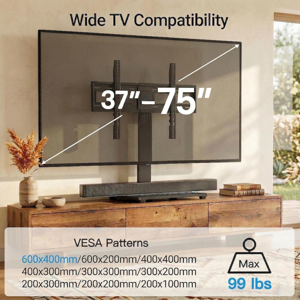 PERLESMITH Universal Swivel TV Stand Legs for 37-75 inch TVs, Height Adjustable Tabletop Mount Holds up to 99lbs, Television Table TV Stands for Livingroom & Bedroom, Universal VESA 600x400mm, PSTVS13