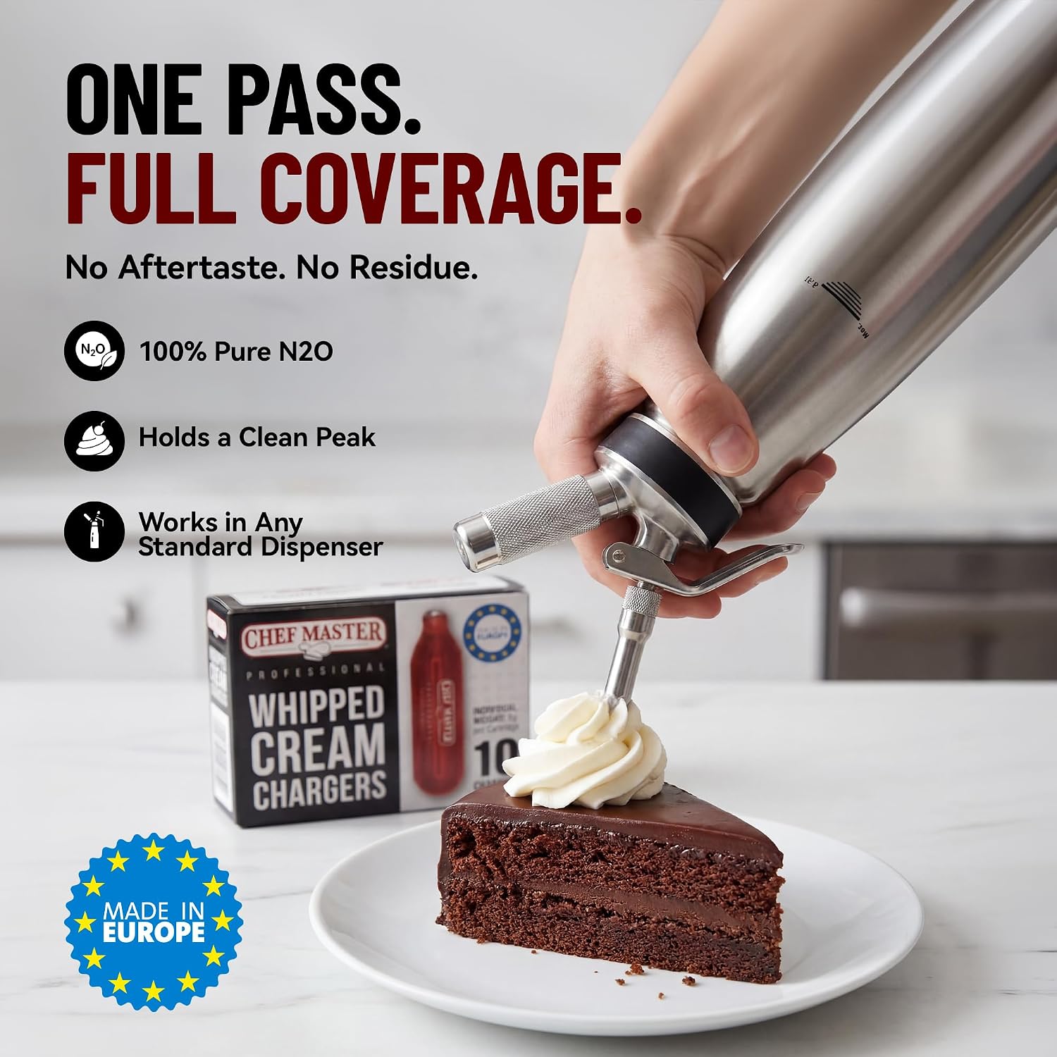 Chef Master Whipped Cream Charger (10-Pack) - N2O Cream Chargers For Professional Creams Dispensers - 8G Nitrous Oxide Cartridges - Food Grade Gas Refills For Whipping, Culinary Foams & Desserts