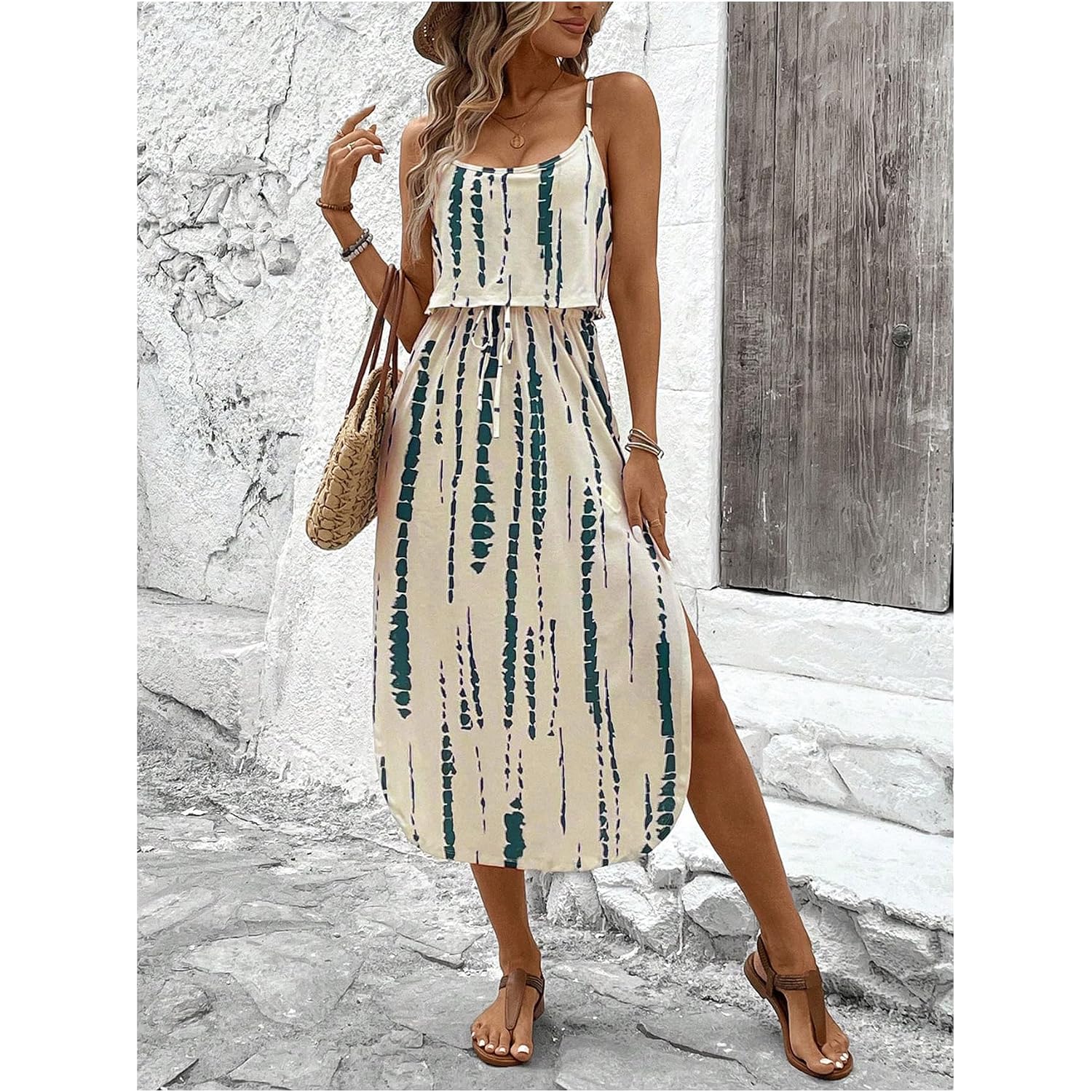 Roseseek Women'S Spaghetti Strap Tie Dye Cami Sun Dress Beach Midi Summer Dresses Resort Wear Vacation Outfits