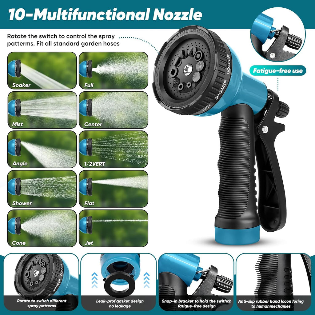 Garden Hose 100Ft Non-Expanding, Lightweight Hose With 10-Function Nozzle, Leak-Proof No-Knot, Easy To Carry, Wear-Resistant, Sturdy 3/4Ght Flexible Water Hose For Outdoor (Black With Nozzle)
