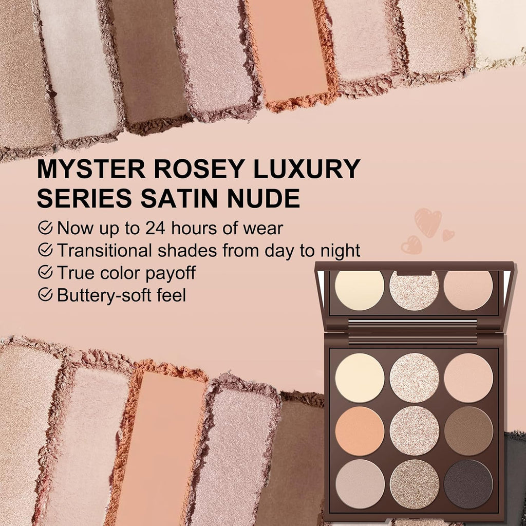 Myster Rosey Neutral Eyeshadow Palette, Nude Eyeshadow Palette, Matte Eye Shadow Makeup Palette With Mirror, Long-Lasting Wear, Vegan, Cruelty-Free - 0.5Oz (Satin Nude)