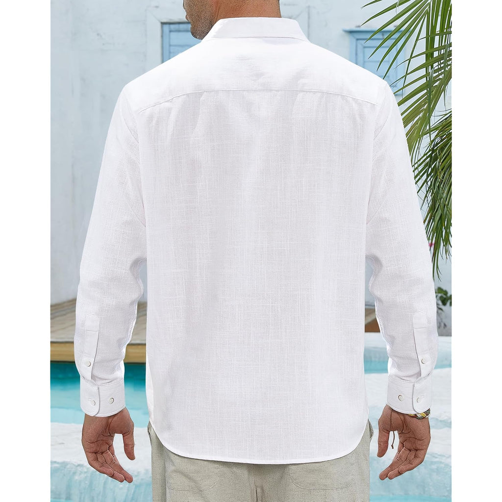 J.Ver Men'S Linen Shirts Casual Button Down Long Sleeve Shirt Solid Spread Collar Summer Beach Shirts With Pocket