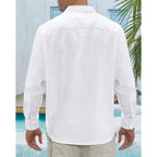 J.Ver Men'S Linen Shirts Casual Button Down Long Sleeve Shirt Solid Spread Collar Summer Beach Shirts With Pocket