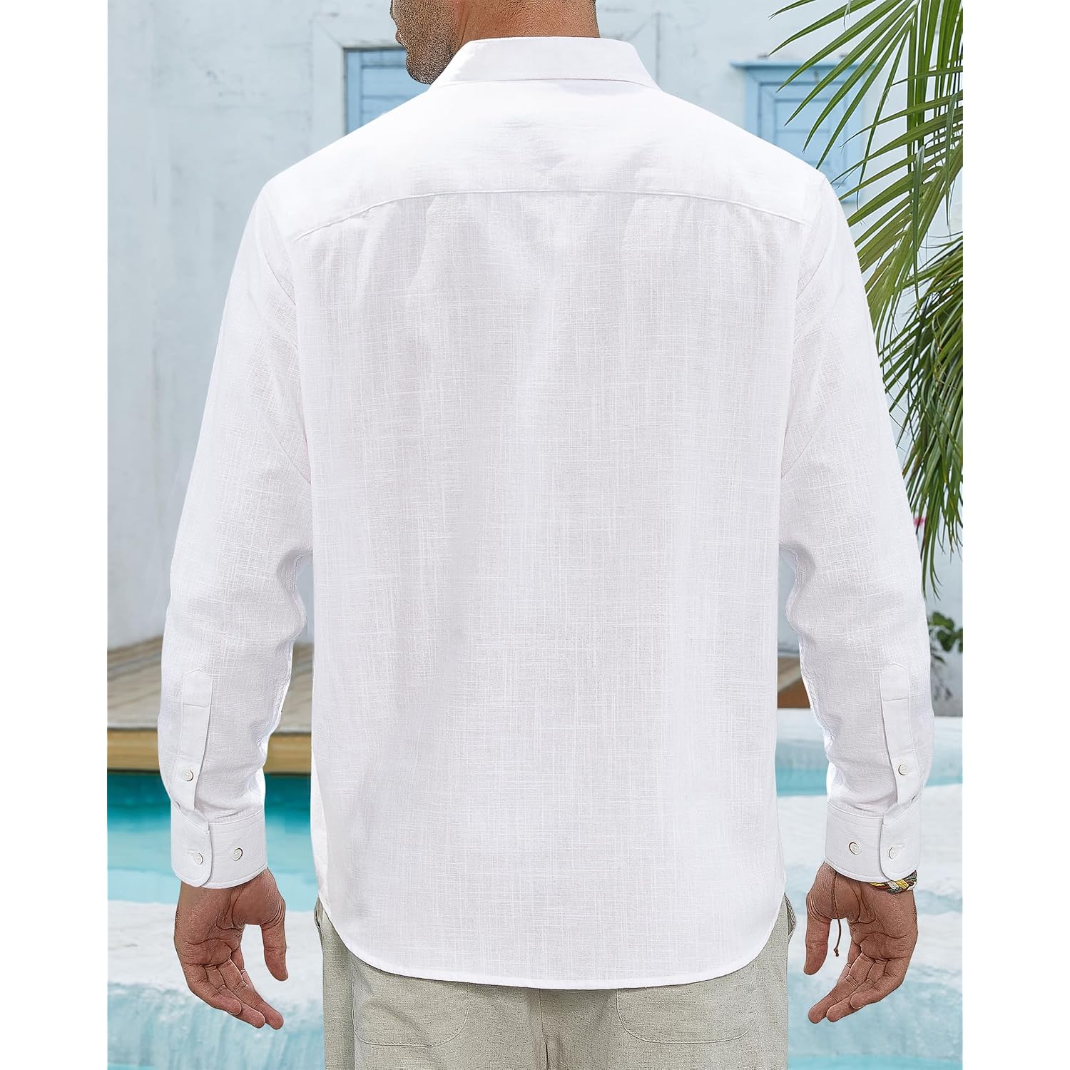 J.Ver Men'S Linen Shirts Casual Button Down Long Sleeve Shirt Solid Spread Collar Summer Beach Shirts With Pocket