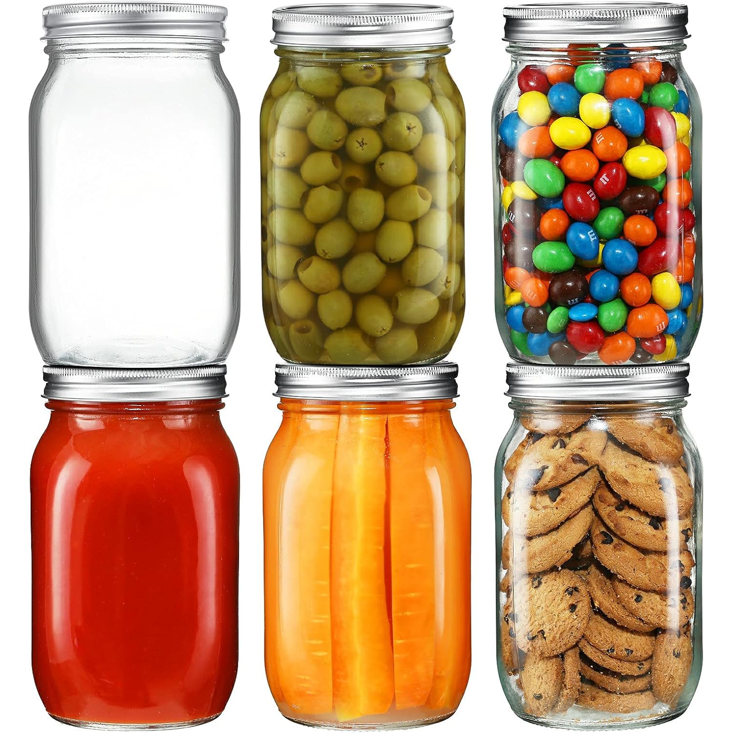 YEBODA 6 Pack Wide Mouth Mason Jars 32oz Glass Canning Jars with Airtight Lids and Bands for Preserving, Jam, Honey, Jelly, Wedding Favors, Sauces, Meal Prep, Overnight Oats, Salad, Yogurt