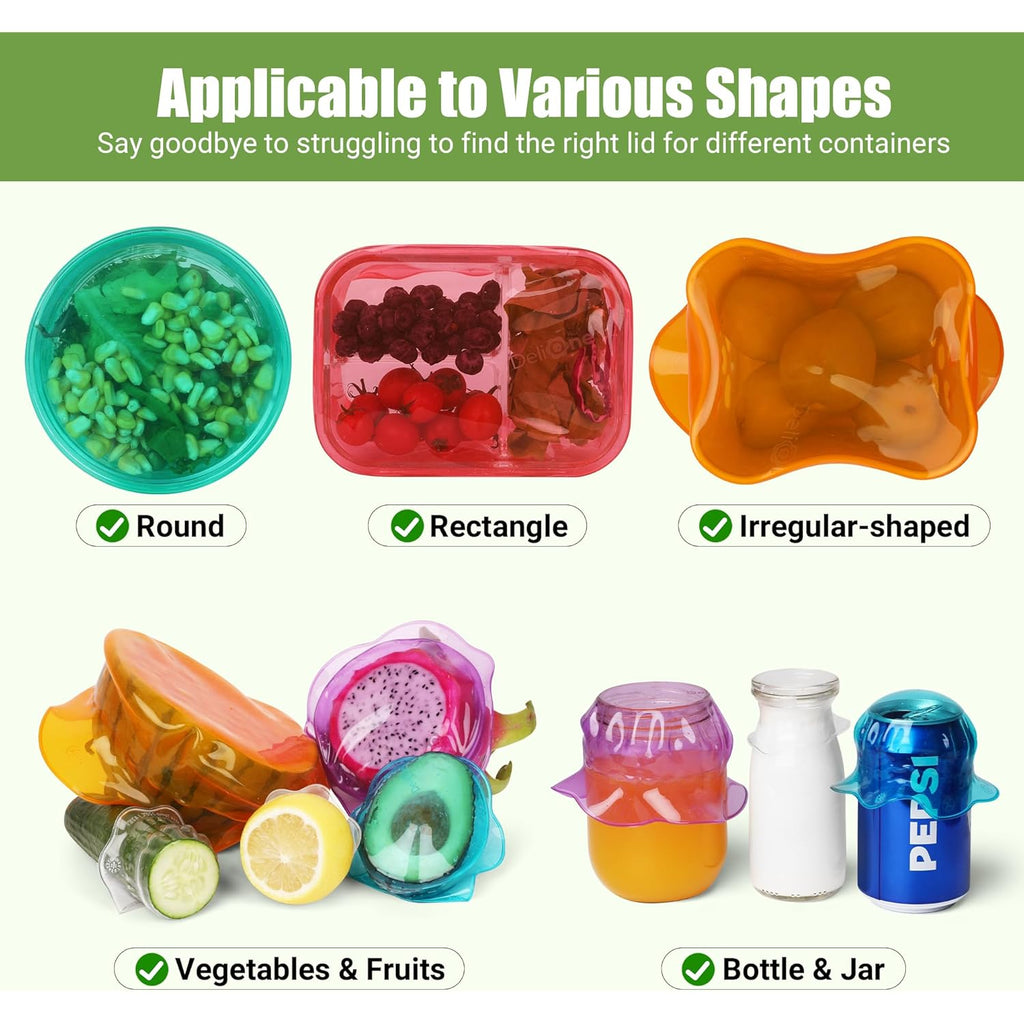 Silicone Stretch Lids for Food Storage in Fridge, Reusable Elastic Bowl Covers for Cup, Cans, Jars, Round & Rectangle Container, Food Grade Silicone Microwave Food Cover, Heat-Resistant, 6PCS