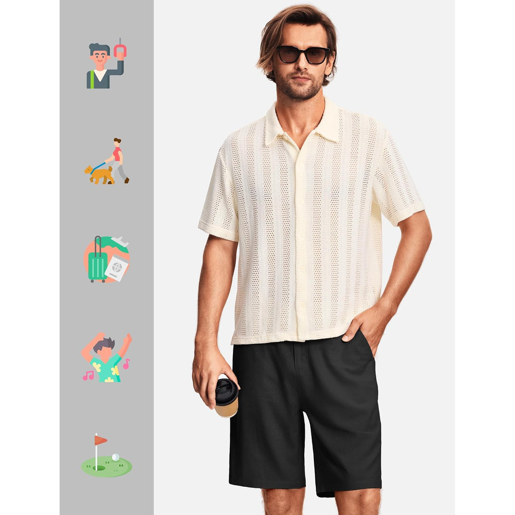 Iseegz 7" / 9" Men'S Linen Shorts Dressy Casual Work Golf Cotton Linen Shorts For Men Flat Front With Pockets Belt Loop