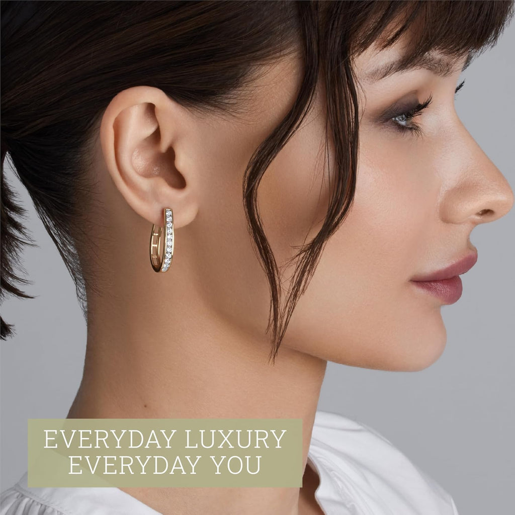 Gilded Lab-Grown Diamond Channel Set Hoop Earrings for Women in 925 Sterling Silver and 14KT Yellow Gold Plated Silver | Hypoallergenic Fine Jewelry | Hinged Closure | SI1 Clarity, F Color |1/4,1/2, 1 Carat Total Weight