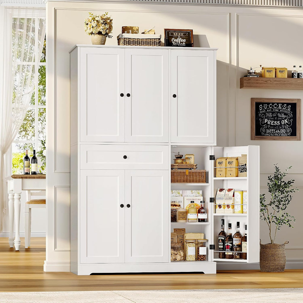 Hostack 68" Tall Kitchen Pantry Storage Cabinet With Doors & Shelves, White | Large Pantry Cabinet With Door Rack, Freestanding Kitchen Storage Cabinet With Drawer, Food Pantry For Dining Living Room