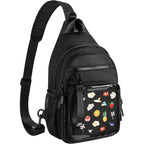 Ita Bag Crossbody Pin Display Sling Bag With Insert, Ita Chest Pack Backpack With Clear Pocket For Trading Pins, Comic Con, Travel, Black