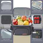 ExtraCharm Insulated Lunch Bag for Women/Men - Reusable Lunch Box for Office Picnic Hiking Beach - Leakproof Cooler Tote Bag Organizer with Adjustable Shoulder Strap for Adults - Black