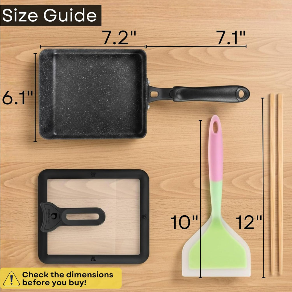 HAPPI STUDIO Tamagoyaki Pan - Japanese Egg Pan with Lid - Japanese Omelette Pan Rectangular - Rolled Omelet Nonstick Square Frying Pan - Tamago Cooking Pan Induction Compatible 7x6
