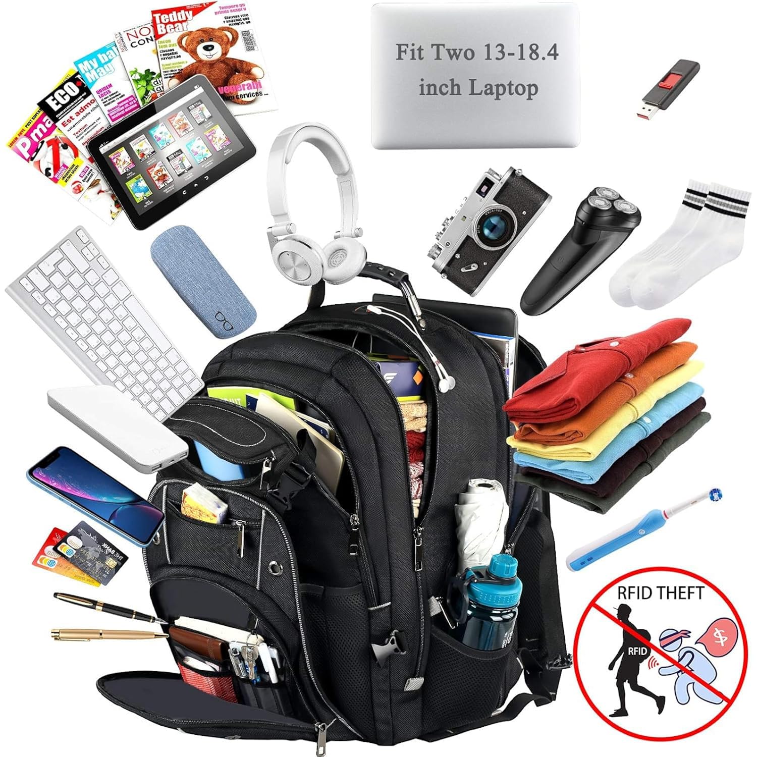 Extra Large Laptop Backpack, 22" X 17" X 10", 60L Capacity, Multi-Compartment Protection, Fits 15.6-19" Laptops, Tsa Approved, Rfid Anti-Theft, Sport Travel Backpack