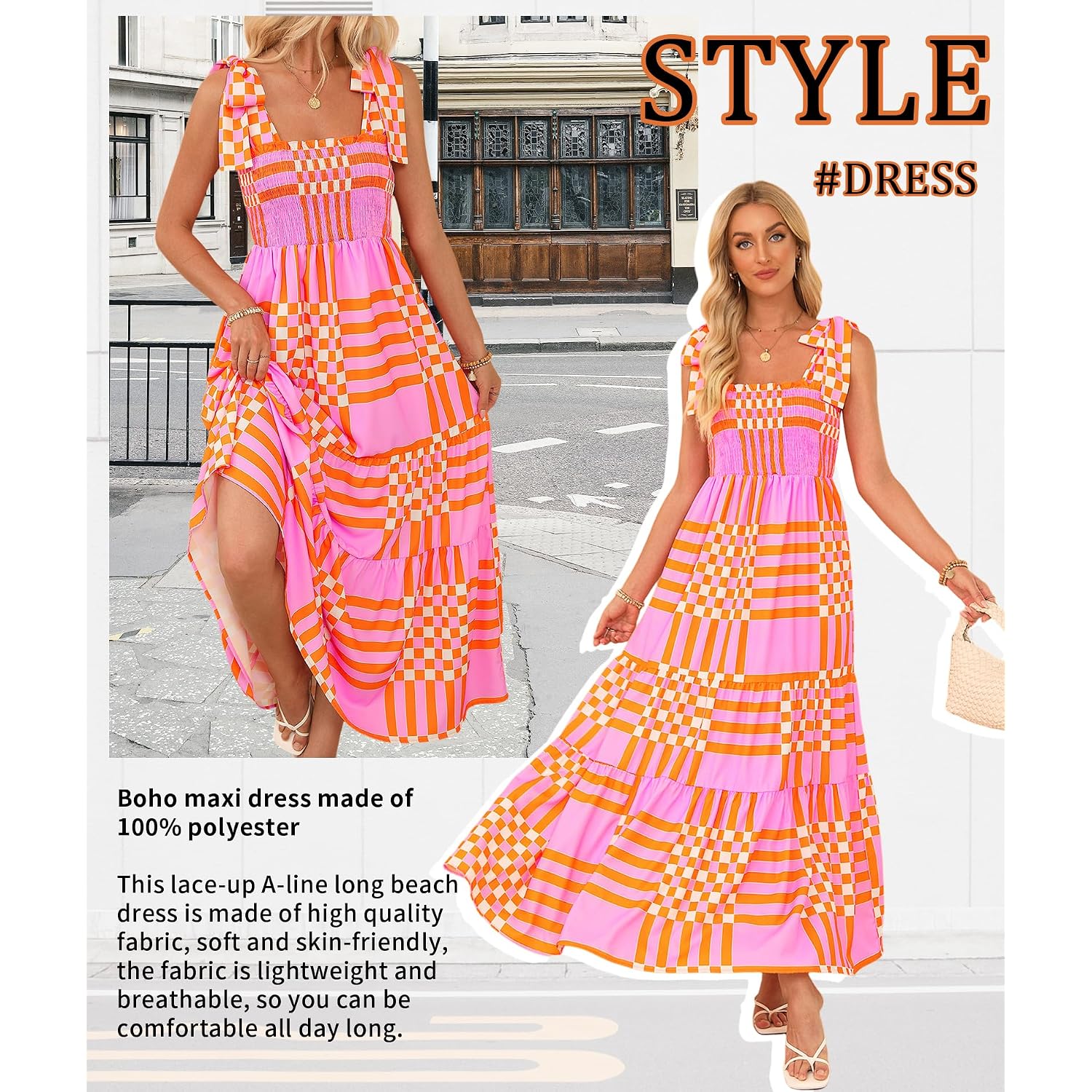 Curbodo Women'S Summer Maxi Dress Boho Spaghetti Straps Casual Long A-Line Smocked Beach Dress Square Neck Flowy Sun Dress