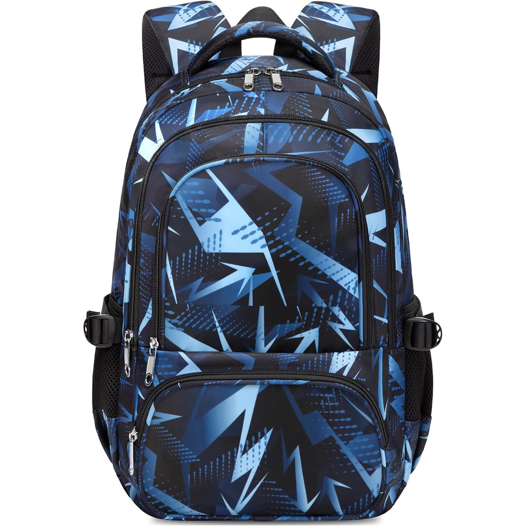 Kids School Backpack For Boys Girls Ages 6-8 8-10 10-12 Elementary Middle School Book Bags With Laptop Compartment Mochilas Escolares Para Niños Niñas De 8 10 12 Años (Blue, Geometric)