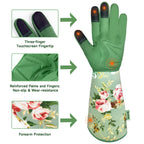 Wanchi Gardening Gloves, Durable And Comfortable Women'S Long Garden Gloves For Gardening Work And Yard Work, Leather Gardening Gloves For Women, Green Print (Medium)