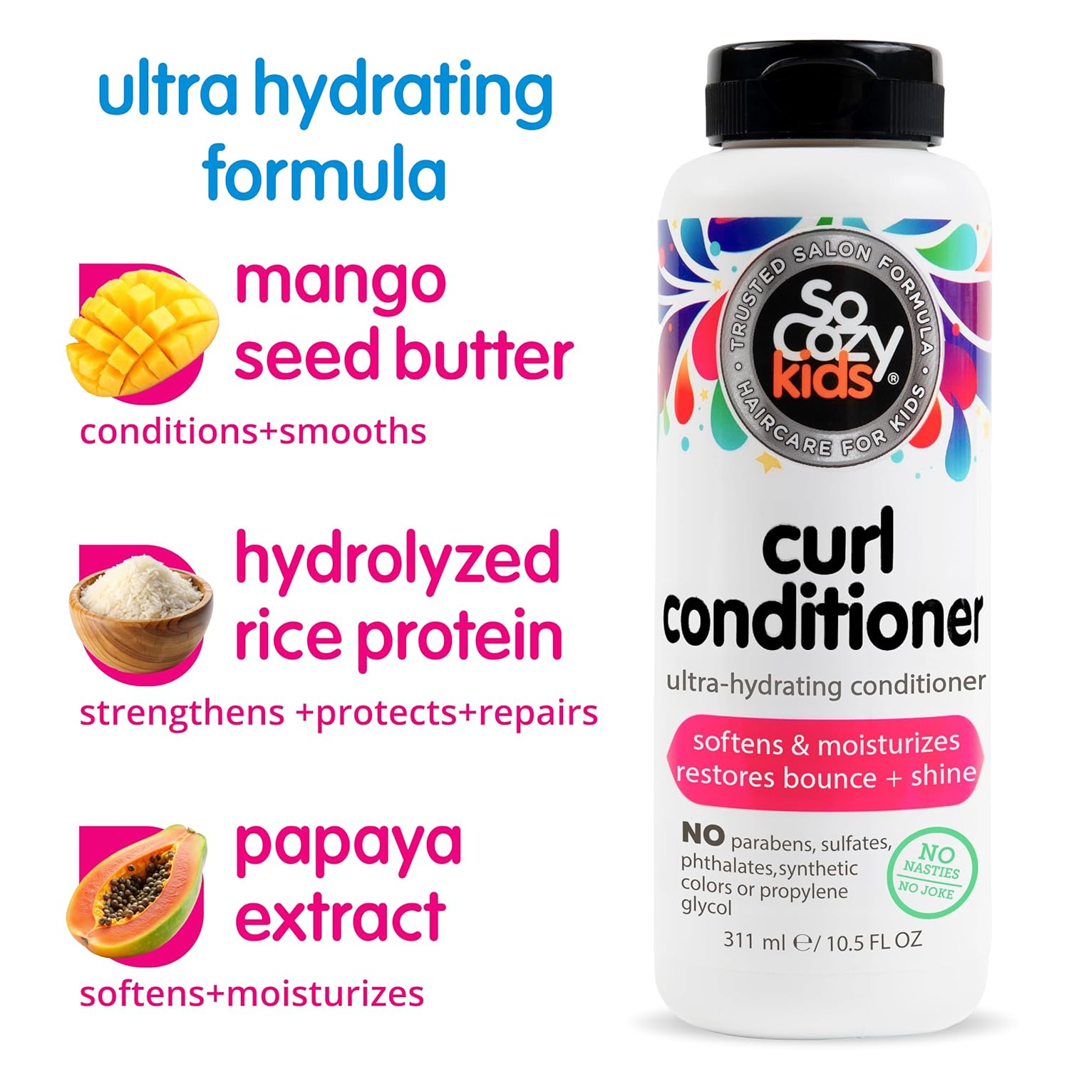 SoCozy Curl Conditioner | For Kids Hair | Softens, Restores Bounce and Shine | No Parabens, Sulfates, Synthetic Colors or Dyes, Sweet-Crème, 10.5 Fl Oz