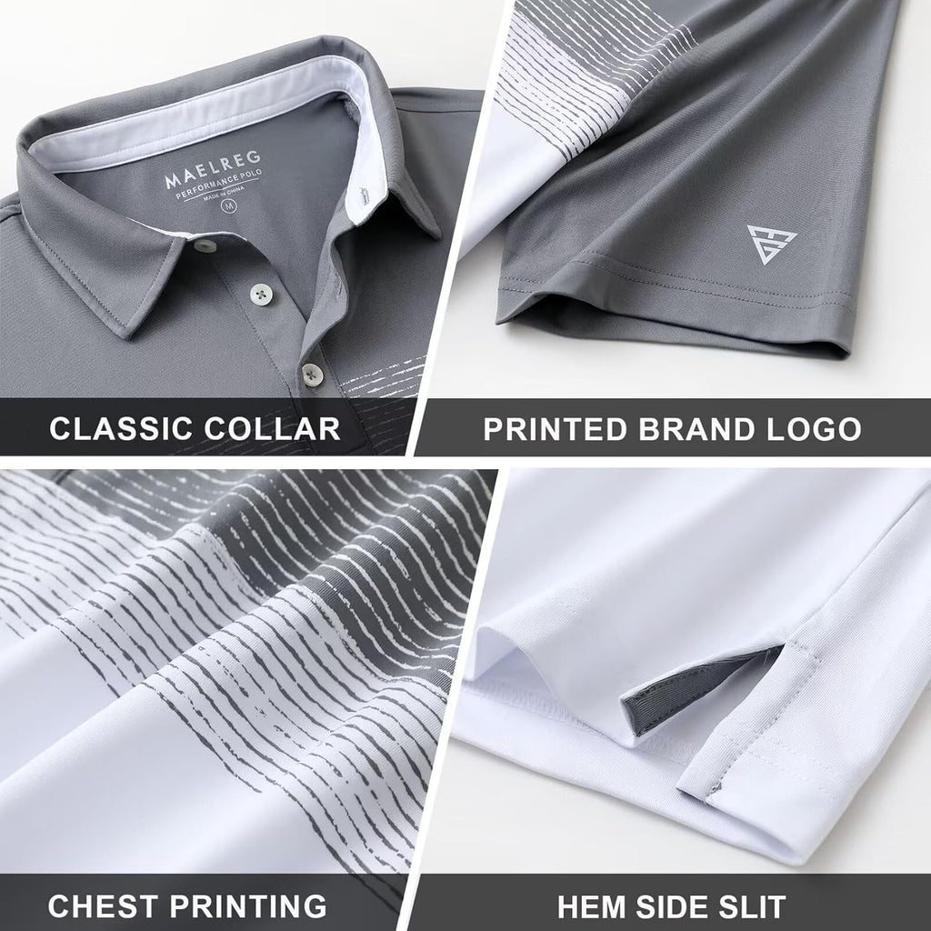 M Maelreg Golf Shirts For Men Dry Fit Performance Chest Print Color Block Moisture Wicking Casual Short Sleeve Polo Shirts