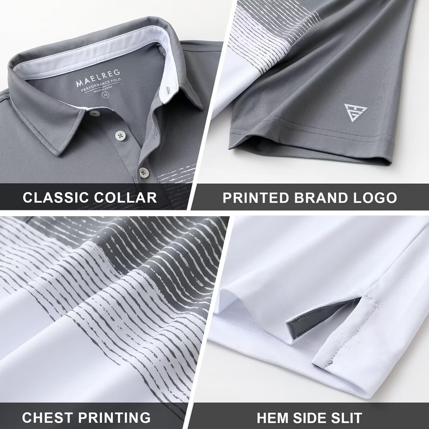M Maelreg Golf Shirts For Men Dry Fit Performance Chest Print Color Block Moisture Wicking Casual Short Sleeve Polo Shirts