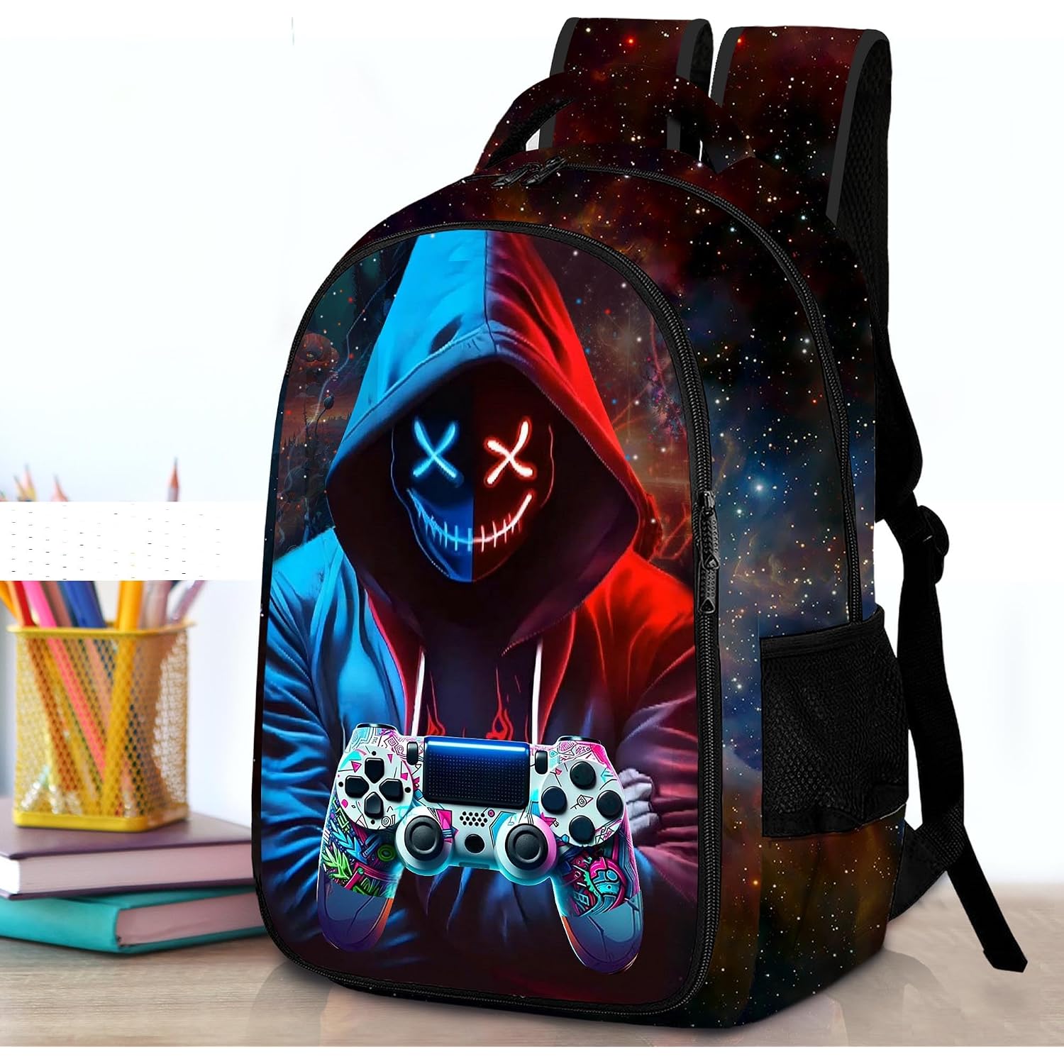Boys Backpack With Lunch Box And Pencil Case, 3Pcs Gamer Backpack For Boys Teens, 17 Inch Large Capacity