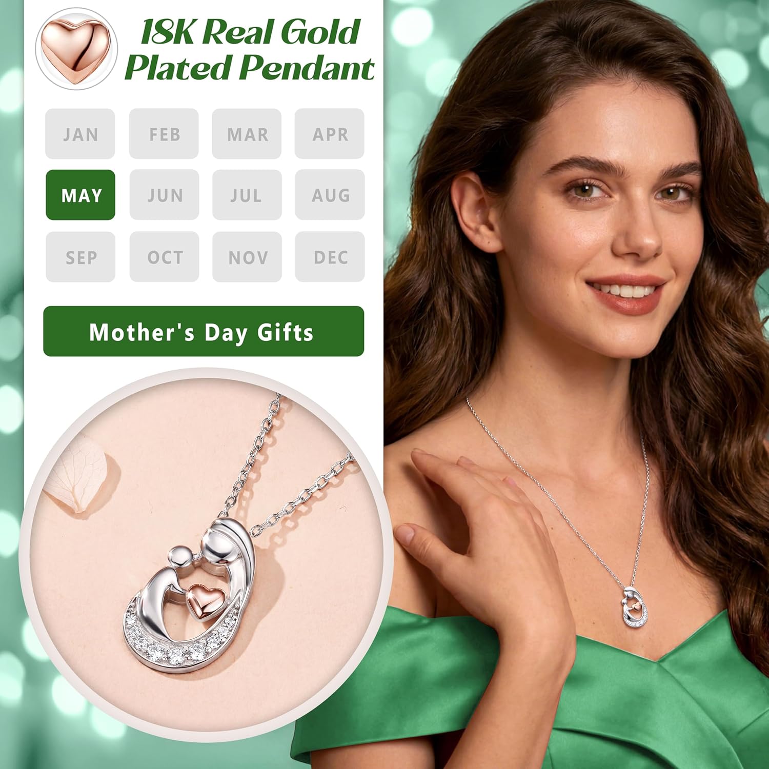 MILACOLATO Mothers Day Necklace for Mom 925 Sterling Silver Mom and Child Necklace with Birthstones Heart Mother Daughter Necklaces for Women New Mum Grandma Wife Birthday Mothers Day Jewelry Gifts