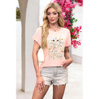 Graphic Tees for Women Short Sleeve Loose Fit Casual T Shirts Cute Boho Vintage Dressy Trendy Summer Tops Light Pink