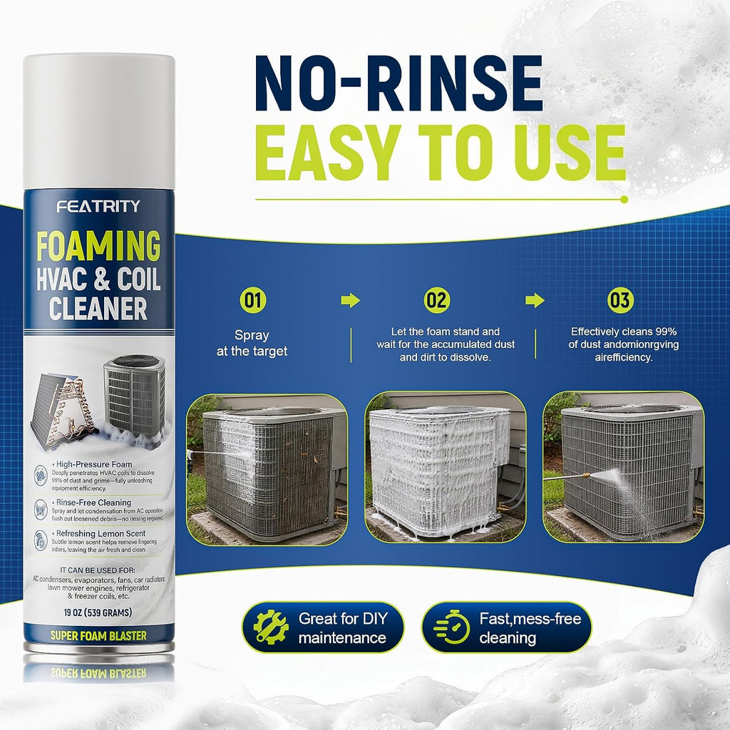 Foaming Ac Coil Cleaner: No-Rinse Deep Cleaning Spray For Evaporator And Condenser Coils For Routine Household Air Conditioner Coil Maintenance And Airflow Support - 19 Oz