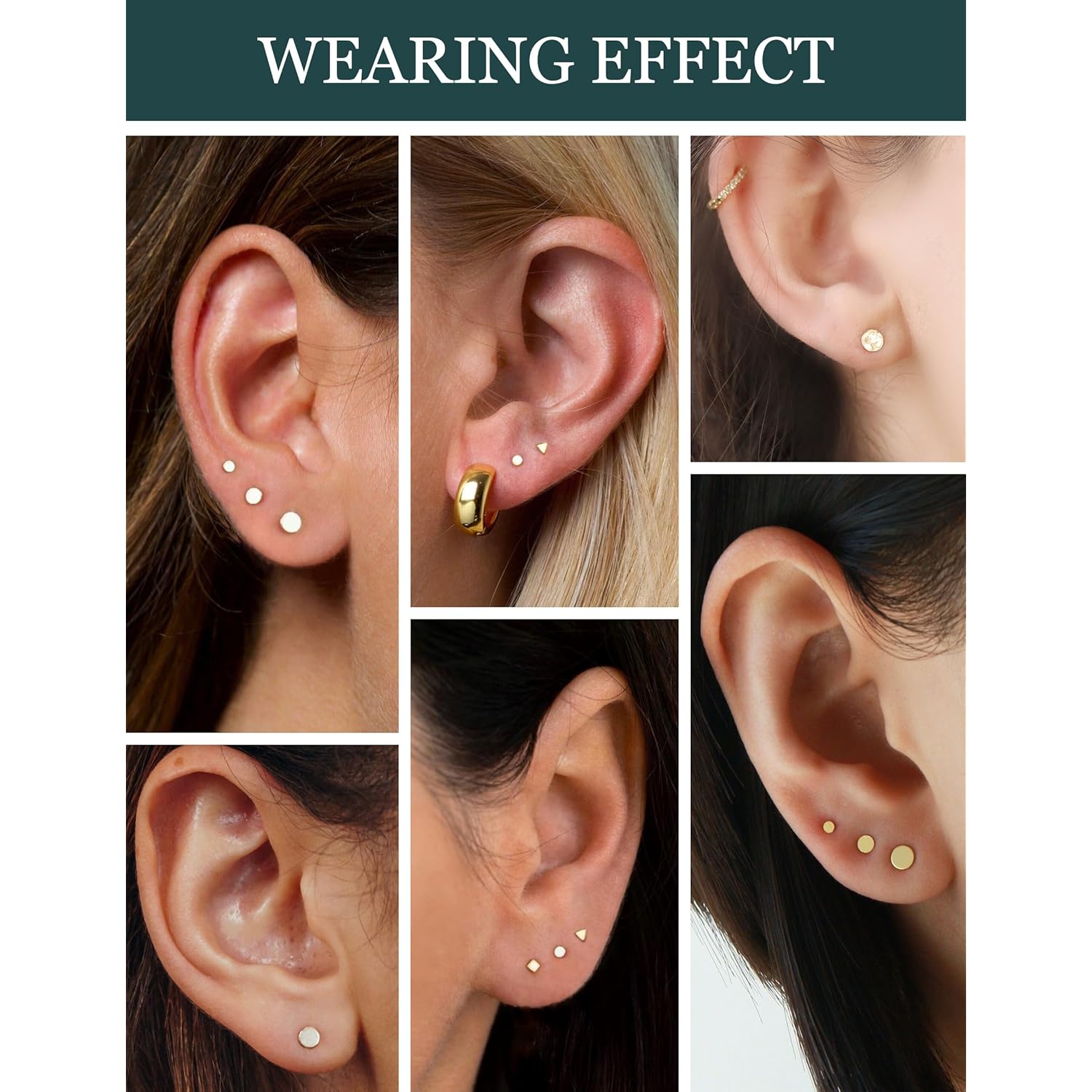 3 Pairs 14k Gold Stud Earrings for Women Hypoallergenic 925 Sterling Silver Post Dainty Silver Cartilage Tragus Earrings Stacks Set Trendy Small Diamond Heart Multiple Piercing Jewelry for Men