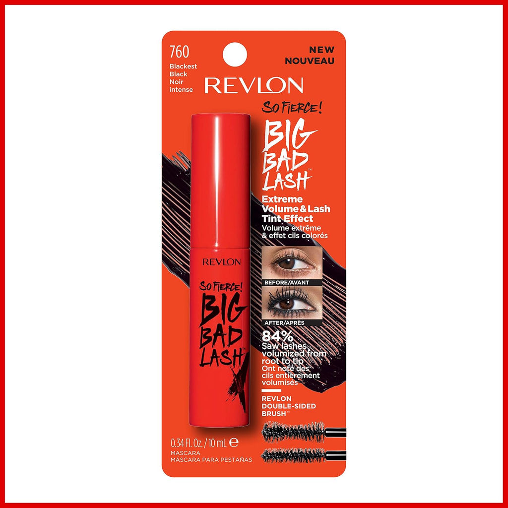 Revlon Mascara, So Fierce Big Bad Lash Eye Makeup, Volumizing, Lasts Up To 24 Hours, No Clump, Smudge-Proof, Flake-Free, 760 Blackest Black, 0.34 Fl Oz
