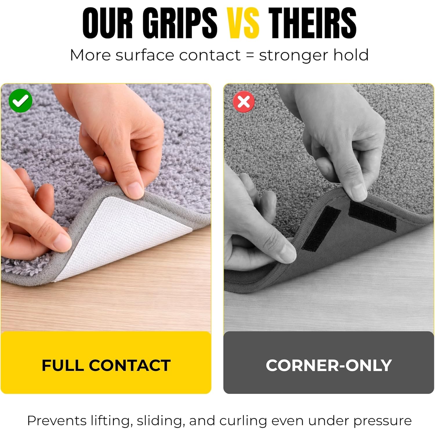 Alien Grip Rug Gripper Carpet Tape - 12pcs, 4x4 in. Anti-Slip Hardwood, Tile Floor, No Damage - Double Sided Reusable, Non Slip Corner Rug Pads - As Seen on TV
