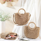 Straw Purses For Women Semi Circle Rattan Straw Purses Bulk With Handles For Women Wedding Guests Bridesmaid Gifts